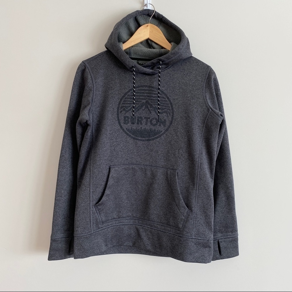 BURTON Durable Goods Gray Pullover Hoodie Sweatshirt Logo Thumb Holes Men's S